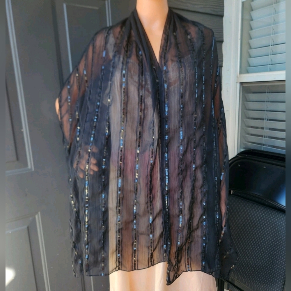 Cejon Black Sequined Rectangular Evening Prom Sca… - image 4